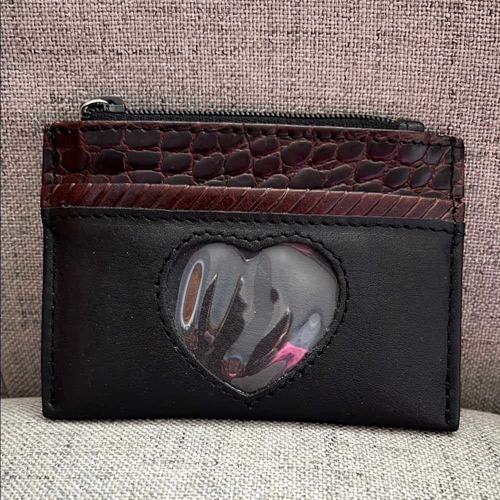 Brighton Black and Brown Card Holder with Heart Accent